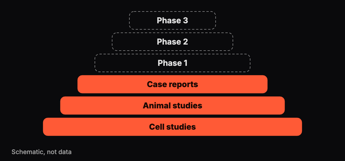 Abstract diagram of a stepwise ladder with the lower rungs filled and the upper rungs left empty, representing missing stages of human evidence
