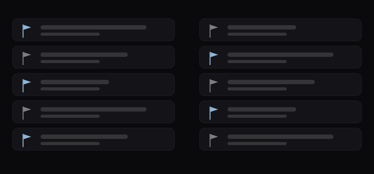 Abstract checklist graphic with ten ruled rows, the left column marked by small flags in red-orange and gray
